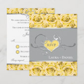 グレーのバラと黄色のローズのウェディングRSVPカード 招待状 (正面/裏面)