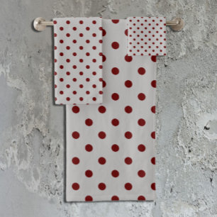 グレーのバーガンディ ポルカドット バスタオルセット