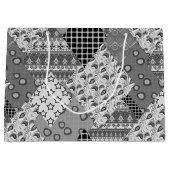 グレーのパッチワークパッチワークパターン ラージペーパーバッグ (正面)