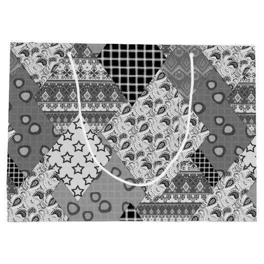 グレーのパッチワークパッチワークパターン ラージペーパーバッグ (裏面)