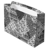 グレーのパッチワークパッチワークパターン ラージペーパーバッグ (裏面アングル)