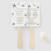 グレーのヒトデと青い貝殻の結婚式プログラム ハンドファン (正面&裏面)