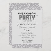 グレーのヒョウ柄 16歳の誕生日 招待状 (正面/裏面)