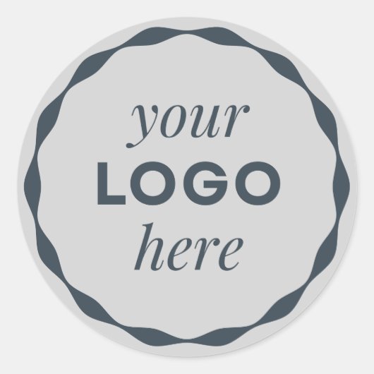グレーのビジネス カスタムロゴ スカロップ 円形ステッカー ラウンドシール (正面)