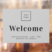 グレーのビジネス ロゴ ウェルカム オープニング アワーズ ウィンドウサイン (シート2)