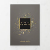 グレーのフェイクパンフレットに散在する金ゴールド紙吹雪 三つ折りカード (カバー)
