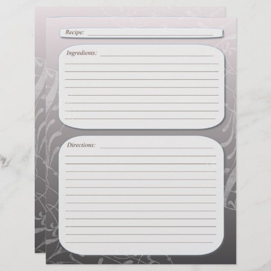 グレーのフェードクラスの渦巻きレシピページ (正面/裏面)