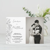 グレーのフラワーアート結婚式招待状と写真 招待状 (スタンド正面)