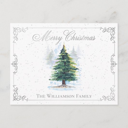 グレーのフレームを持つ水彩林エレガントの木 シーズンポストカード (正面)