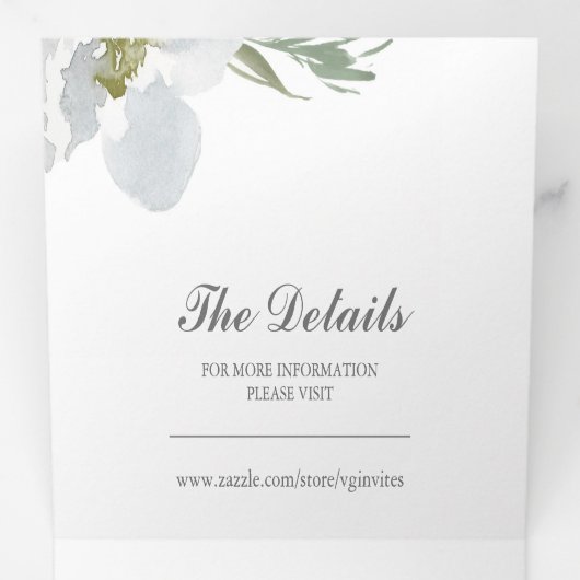 グレーのフローラと緑の全てをワンウェディングで招待 三つ折り招待状 (内部最初)