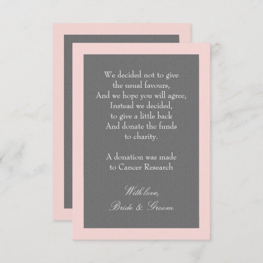 グレーのブッシュピンクの結婚式寄付メモ エンクロージャーカード (正面/裏面)