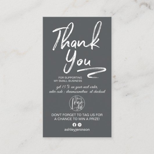 グレーのブラシ付きスクリプトフォトロゴの感謝してい順序 名刺 (正面)