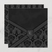 グレーのブラックゴシックレースウェディング 招待状 (正面/裏面)