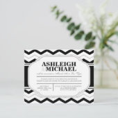 グレーのブラックホワイトシェブロン結婚式の披露宴のみの招待状 招待状 (スタンド正面)