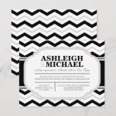 グレーのブラックホワイトシェブロン結婚式の披露宴のみの招待状 招待状 (正面/裏面)