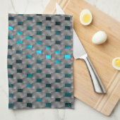 グレーのプレート、四角形の下のシアンの画像 キッチンタオル (四つ折り)