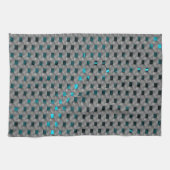 グレーのプレート、四角形の下のシアンの画像 キッチンタオル (横)