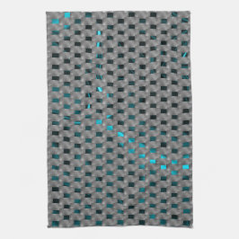 グレーのプレート、四角形の下のシアンの画像 キッチンタオル