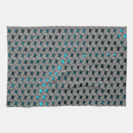 グレーのプレート、四角形の下のシアンの画像 キッチンタオル