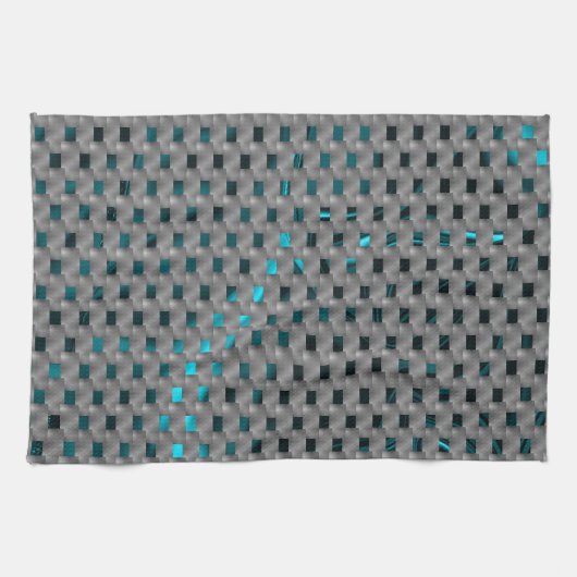 グレーのプレート、四角形の下のシアンの画像 キッチンタオル (横)