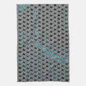 グレーのプレート、四角形の下のシアンの画像 キッチンタオル (縦)