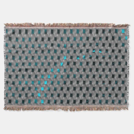 グレーのプレート、四角形の下のシアンの画像 スローブランケット (正面)