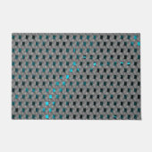グレーのプレート、四角形の下のシアンの画像 ドアマット (正面)