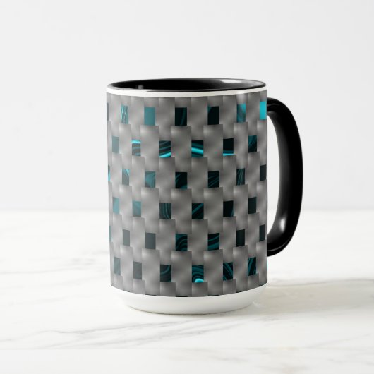 グレーのプレート、四角形の下のシアンの画像 マグカップ (正面右)