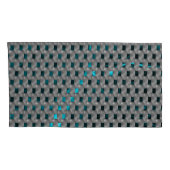 グレーのプレート、四角形の下のシアンの画像 枕カバー (裏面-右)