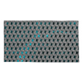 グレーのプレート、四角形の下のシアンの画像 枕カバー (裏面-左)