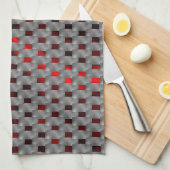 グレーのプレート、長方形の下の赤いイメージ キッチンタオル (四つ折り)