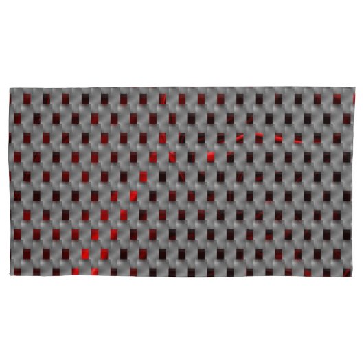 グレーのプレート、長方形の下の赤いイメージ 枕カバー (正面左)