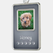 グレーのペット写真オーナメント - フレーム, ペットの肖像 シルバープレートフレームオーナメント (左)