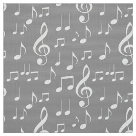 グレーのホワイトミュージックノートのパターン生地 ファブリック