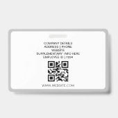 グレーのミニマルなビジネスラベルQR従業員の写真ID バッジ (裏面)