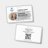 グレーのミニマルなビジネスラベルQR従業員の写真ID バッジ (正面＆裏面)