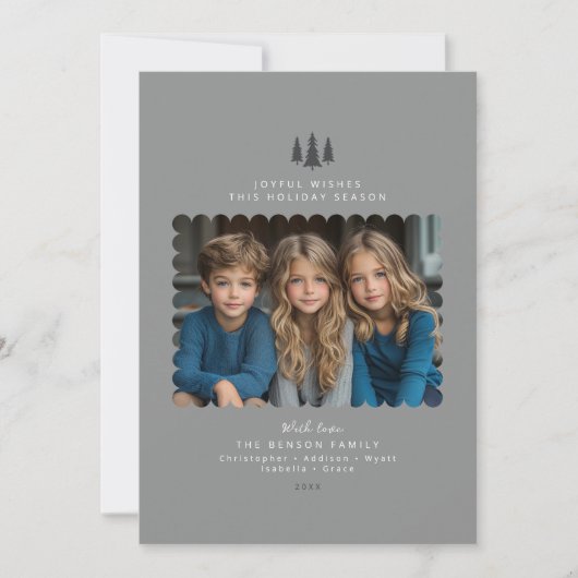 グレーのミニマルモダンリストフォトクリスマスカード シーズンカード (正面)