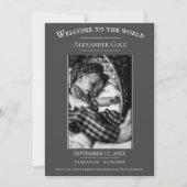 グレーのミニマル写真誕生のお知らせ 案内状 (正面)