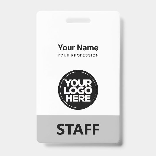 グレーのミニマル従業員名ビジネスロゴのスタッフラベル バッジ (正面)