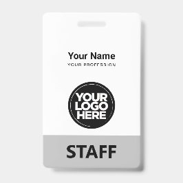 グレーのミニマル従業員名ビジネスロゴのスタッフラベル バッジ