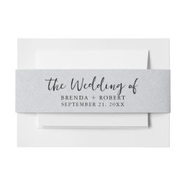 グレーのミニマルLinenテクスチャブラックスクリプト 招待状ベリーバンド