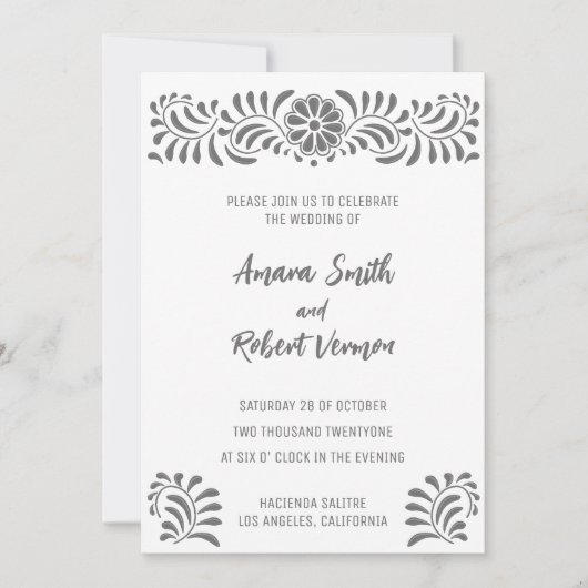 グレーのメキシカンタレヴェラ結婚式招待状 案内状 (正面)