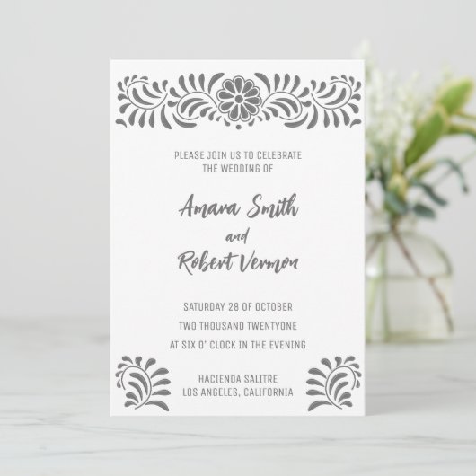 グレーのメキシカンタレヴェラ結婚式招待状 案内状 (スタンド正面)