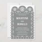 グレーのメキシカン紙ピカド ウェディング招待状 案内状 (正面)