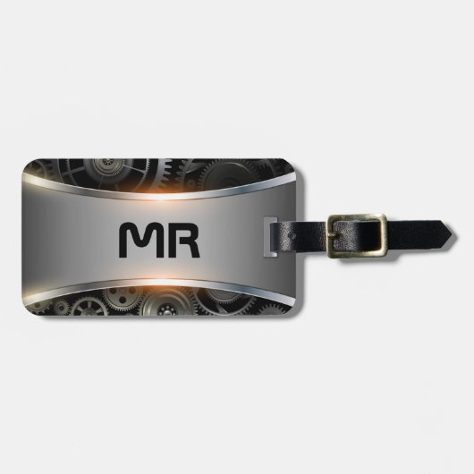 グレーのメタリック背景荷物タグ ラゲッジタグ (正面横)