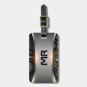 グレーのメタリック背景荷物タグ ラゲッジタグ (正面縦)