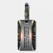 グレーのメタリック背景荷物タグ ラゲッジタグ (裏面縦)