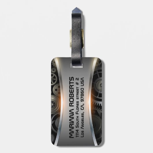 グレーのメタリック背景荷物タグ ラゲッジタグ (裏面縦)