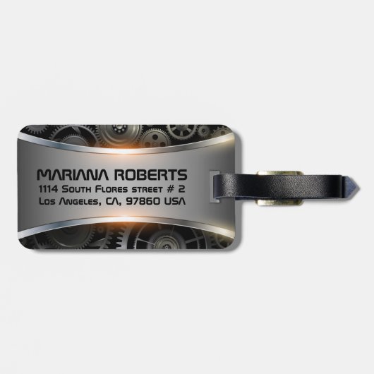 グレーのメタリック背景荷物タグ ラゲッジタグ (裏面横)