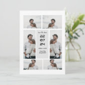 グレーのモダンでエレガントなフォトコラージュ・セーブ・ザ・デート 招待状 (スタンド正面)